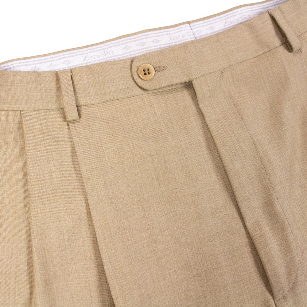 Zanella Loro Piana Duncan Trousers Mens 36 Tan Tasmanian 130s Wool Pleated